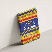Venezuela Feliz Navidad canvas wall art mounted on wall, blue red yellow zigzag stars
