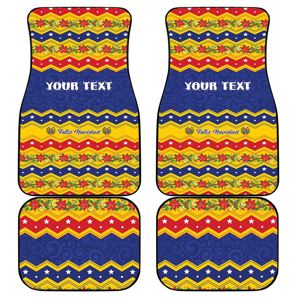 Four Christmas car floor mats with zigzag Feliz Navidad design and YOUR TEXT