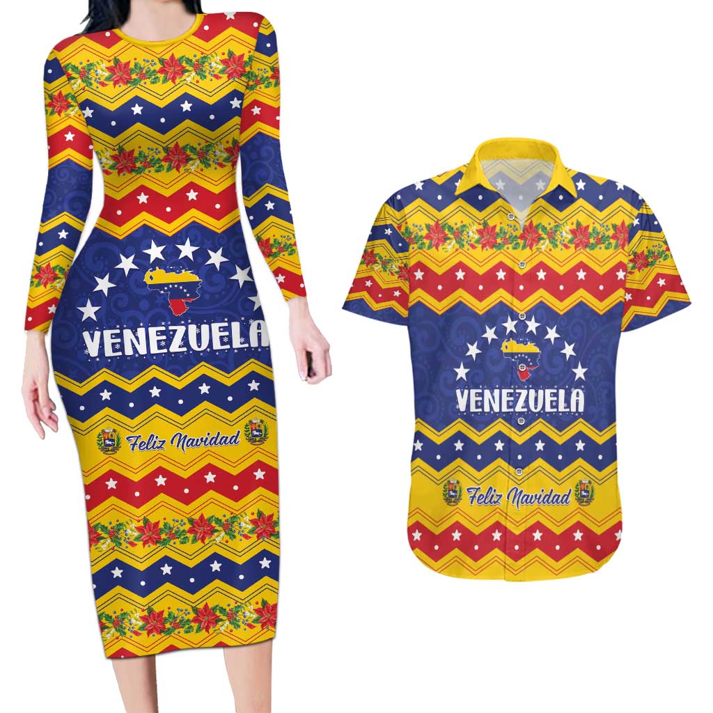 Personalized Venezuela Christmas Couples Matching Long Sleeve Bodycon Dress and Hawaiian Shirt Feliz Navidad - Wonder Print Shop