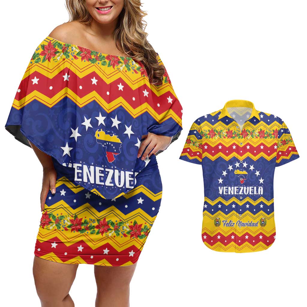 Personalized Venezuela Christmas Couples Matching Off Shoulder Short Dress and Hawaiian Shirt Feliz Navidad - Wonder Print Shop