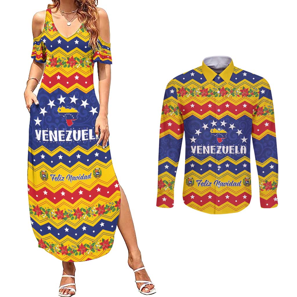 Personalized Venezuela Christmas Couples Matching Summer Maxi Dress and Long Sleeve Button Shirt Feliz Navidad - Wonder Print Shop