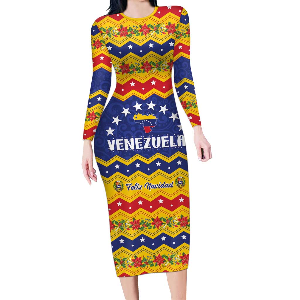 Personalized Venezuela Christmas Long Sleeve Bodycon Dress Feliz Navidad - Wonder Print Shop