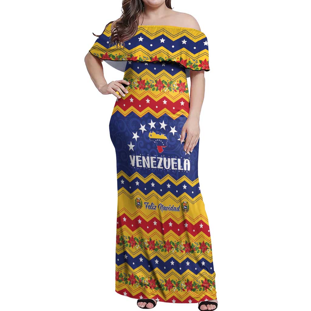 Personalized Venezuela Christmas Off Shoulder Maxi Dress Feliz Navidad - Wonder Print Shop