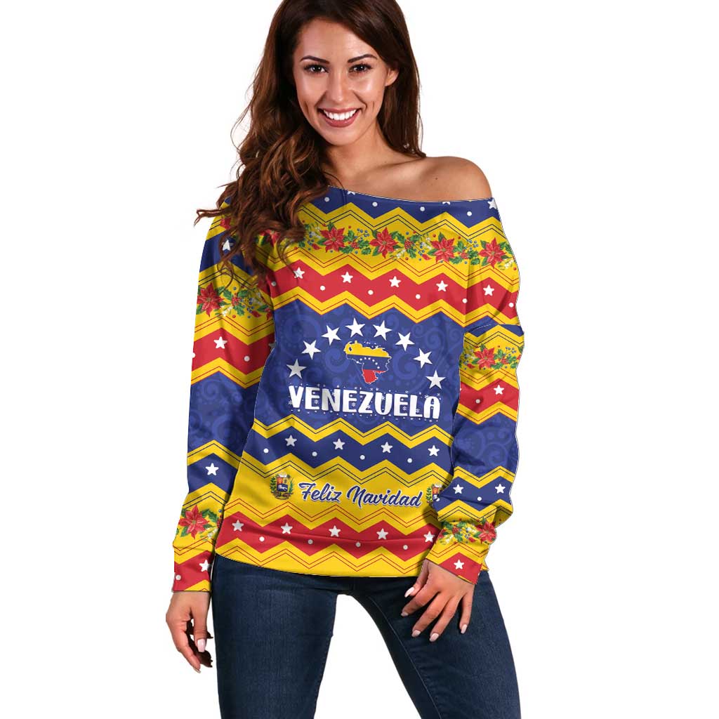 Personalized Venezuela Christmas Off Shoulder Sweater Feliz Navidad