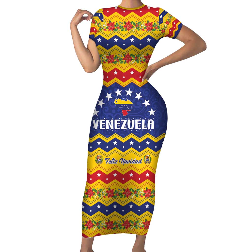 Personalized Venezuela Christmas Short Sleeve Bodycon Dress Feliz Navidad - Wonder Print Shop