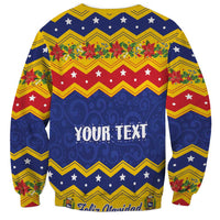 Unisex yellow-trim Christmas sweatshirt with custom text and Feliz Navidad