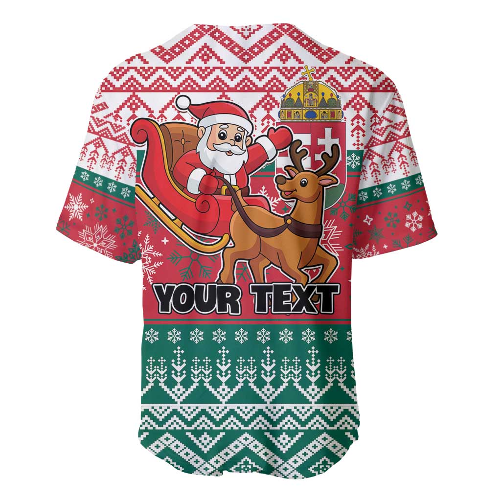 Red and green baseball jersey with Santa, reindeer, and bold 'YOUR TEXT' banner