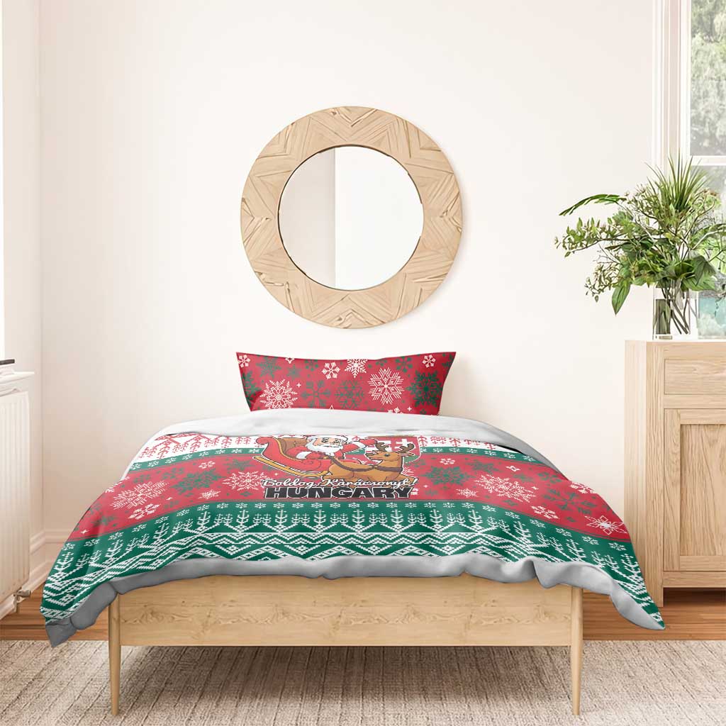Red and green Christmas bedding set on a single bed with Santa and reindeer duvet