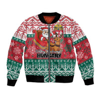 Unisex Christmas bomber jacket, red and green festive pattern, front zipper, ribbed cuffs