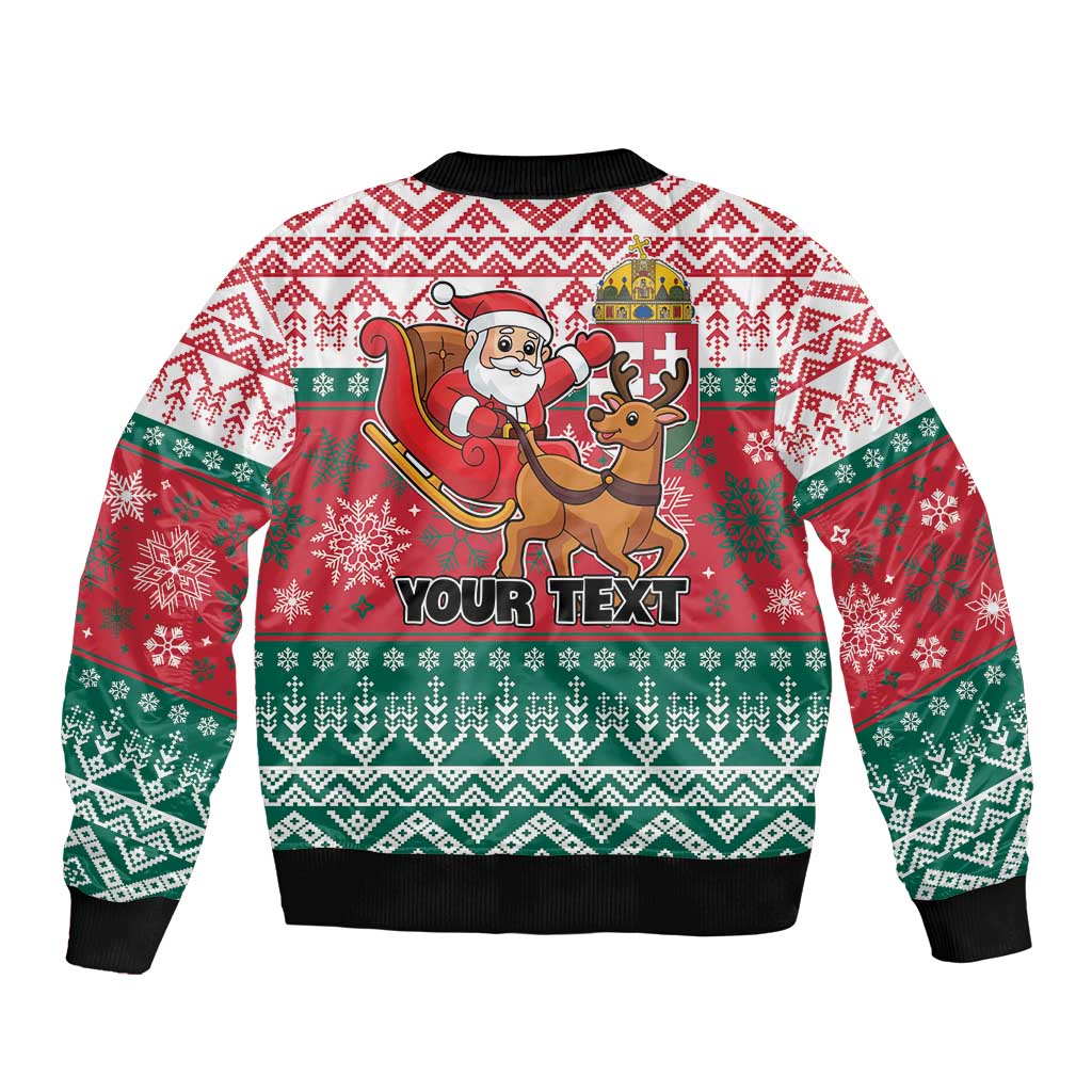 Unisex Christmas bomber jacket, red and green festive back print, ribbed hem and cuffs