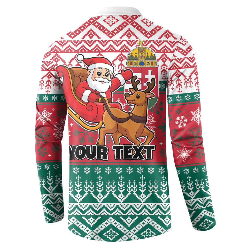 Red and green hooded sweatshirt back with Santa and reindeer and 'YOUR TEXT' graphic
