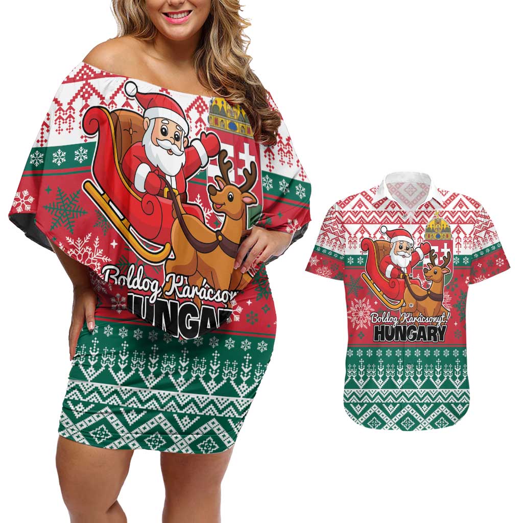 Personalized Hungary Christmas Couples Matching Off Shoulder Short Dress and Hawaiian Shirt Magyarorszag Boldog Karacsonyt - Wonder Print Shop