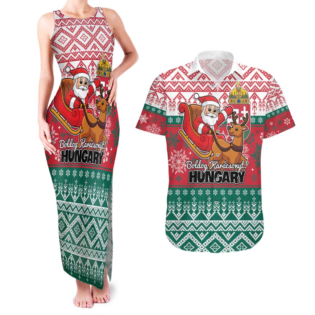 Personalized Hungary Christmas Couples Matching Tank Maxi Dress and Hawaiian Shirt Magyarorszag Boldog Karacsonyt - Wonder Print Shop