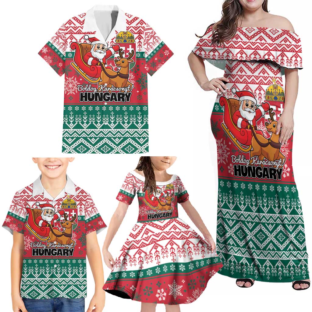 Personalized Hungary Christmas Family Matching Off Shoulder Maxi Dress and Hawaiian Shirt Magyarorszag Boldog Karacsonyt - Wonder Print Shop