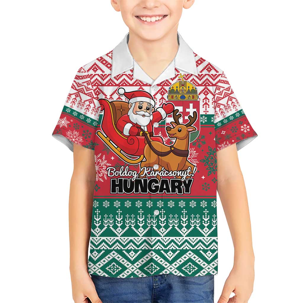 Personalized Hungary Christmas Kid Hawaiian Shirt Magyarorszag Boldog Karacsonyt - Wonder Print Shop