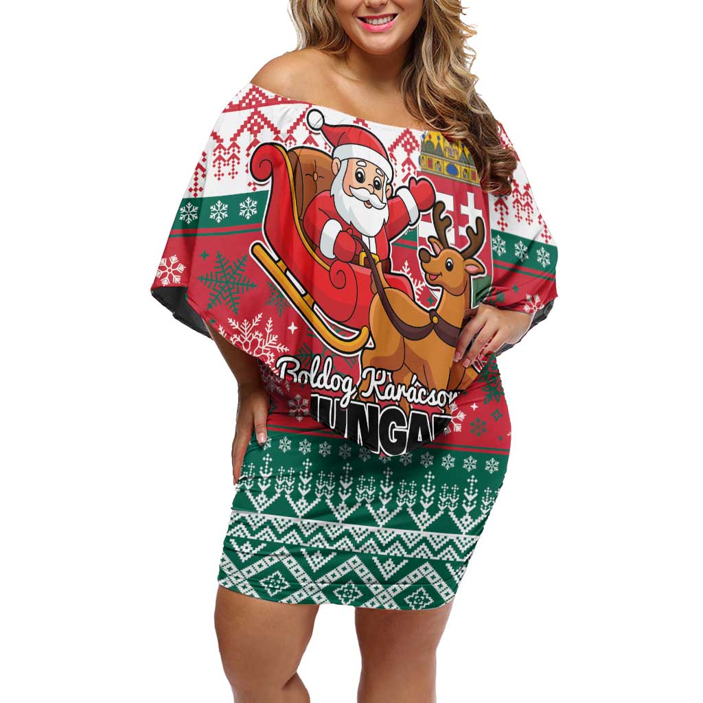 Personalized Hungary Christmas Off Shoulder Short Dress Magyarorszag Boldog Karacsonyt - Wonder Print Shop