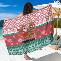 Red and green Hungary-themed Christmas sarong with Santa and reindeer graphic pattern