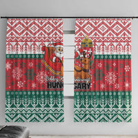 Red, green and white Christmas window curtain with Santa and reindeer design