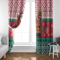 Red and green Christmas window curtain with Santa and reindeer scene