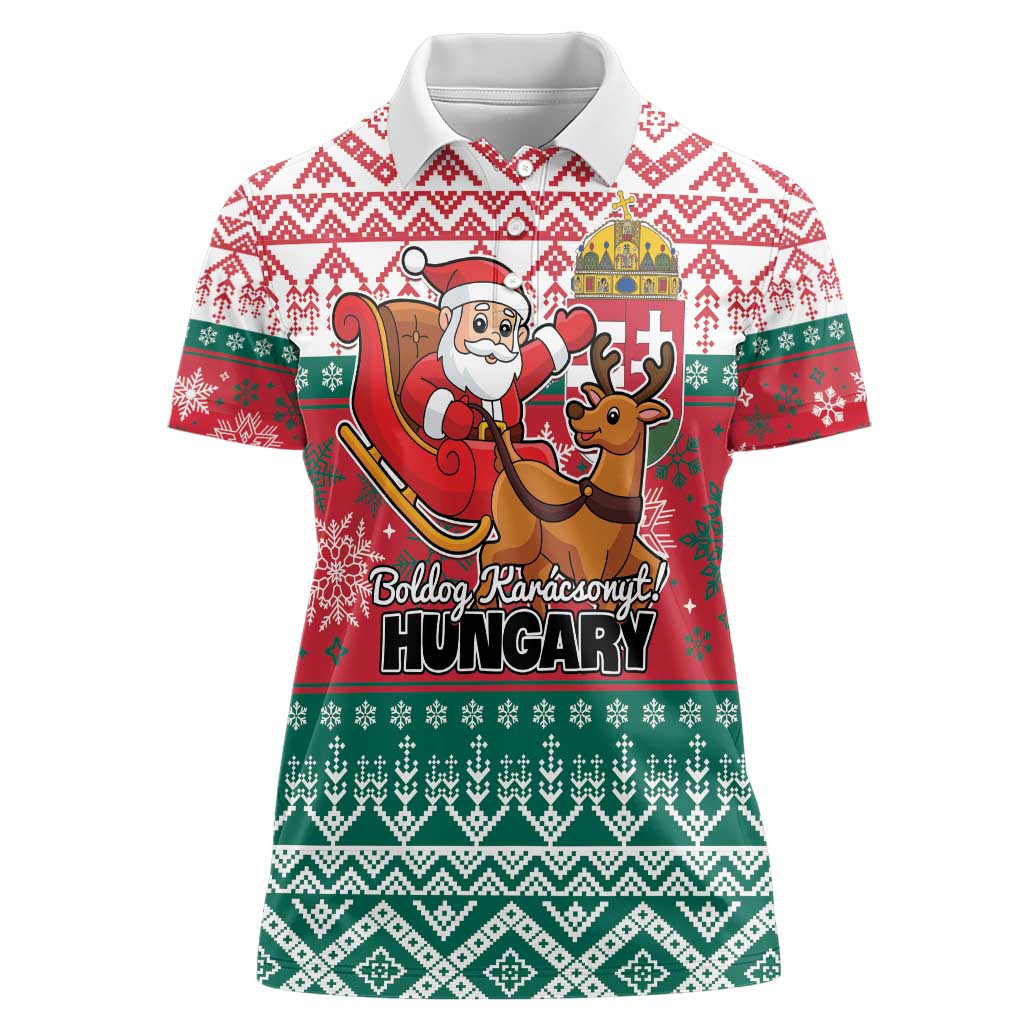 Personalized Hungary Christmas Women Polo Shirt Magyarorszag Boldog Karacsonyt - Wonder Print Shop