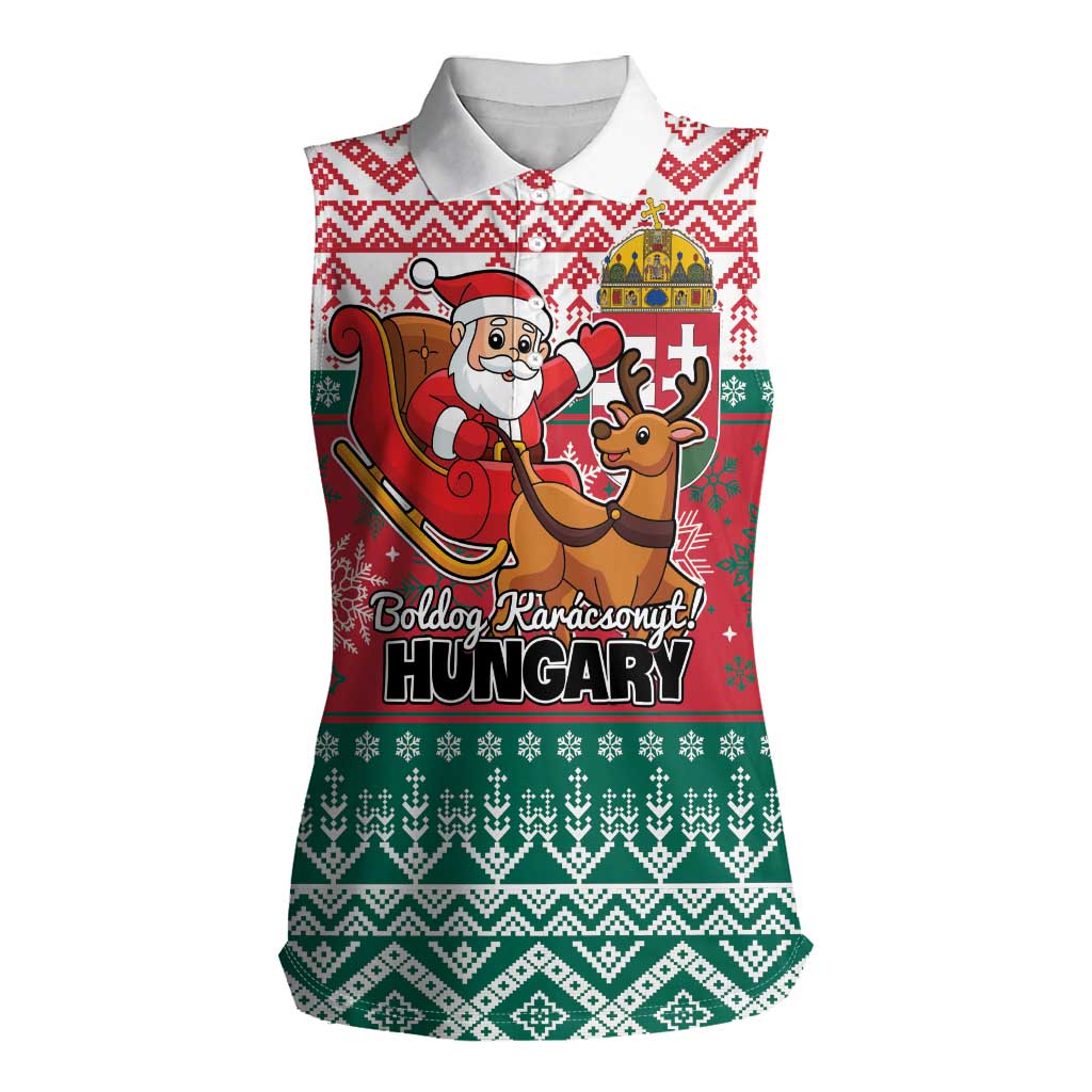 Personalized Hungary Christmas Women Sleeveless Polo Shirt Magyarorszag Boldog Karacsonyt - Wonder Print Shop