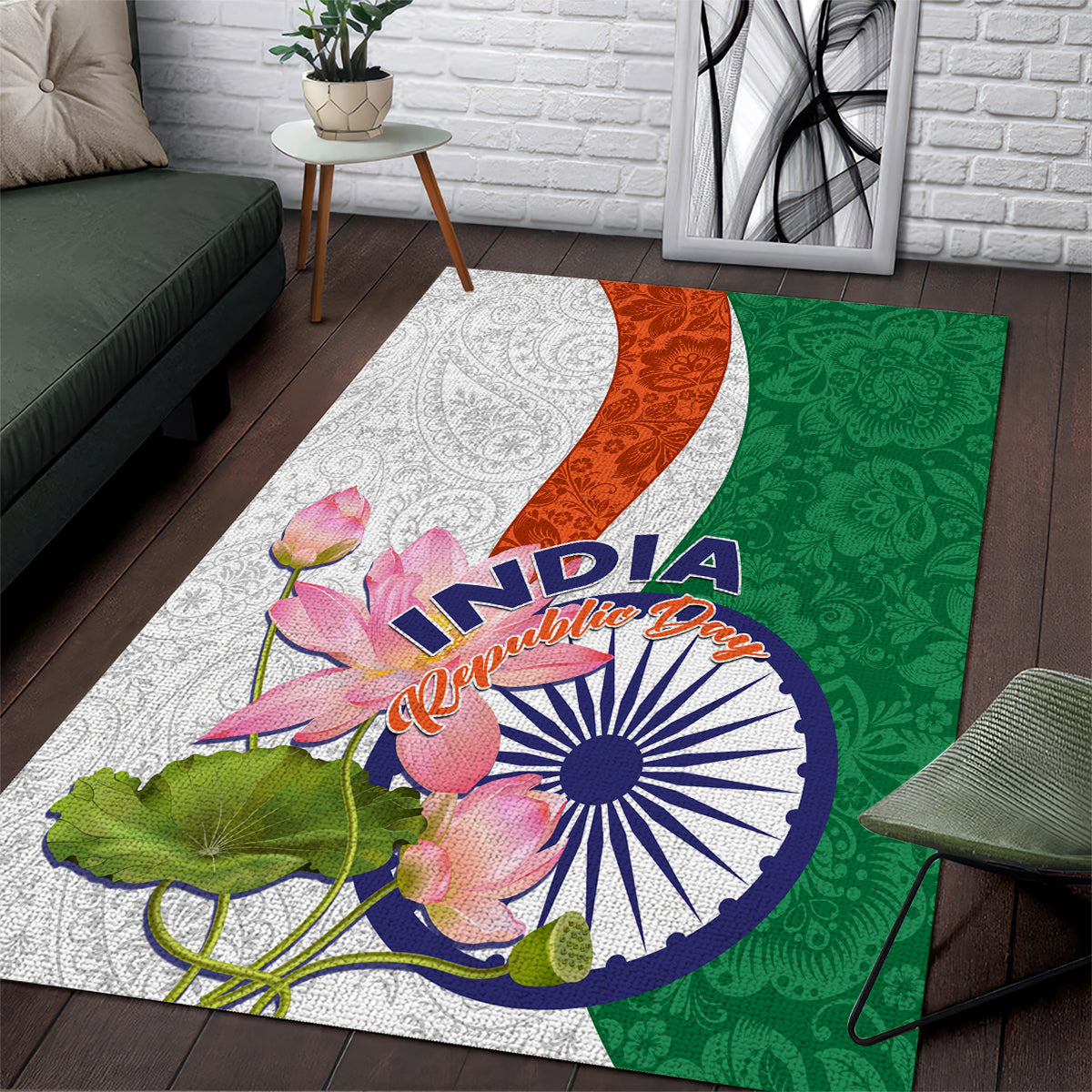 India Republic Day Area Rug Lotus Floral Paisley Pattern - Wonder Print Shop