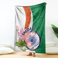 Republic Day floral paisley blanket, green white orange with lotus and India graphic
