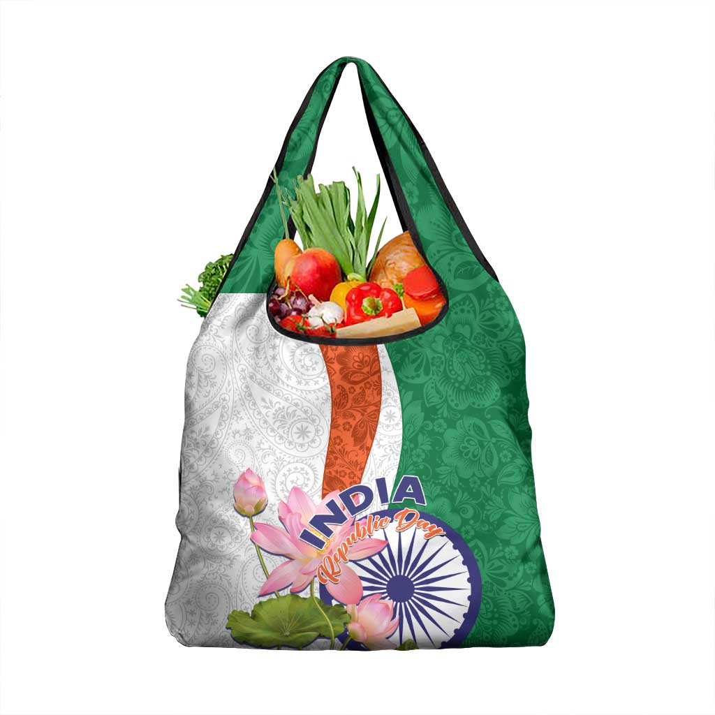 India Republic Day Grocery Bag Lotus Floral Paisley Pattern