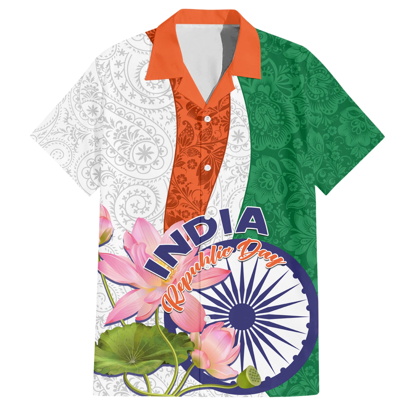 India Republic Day Hawaiian Shirt Lotus Floral Paisley Pattern - Wonder Print Shop