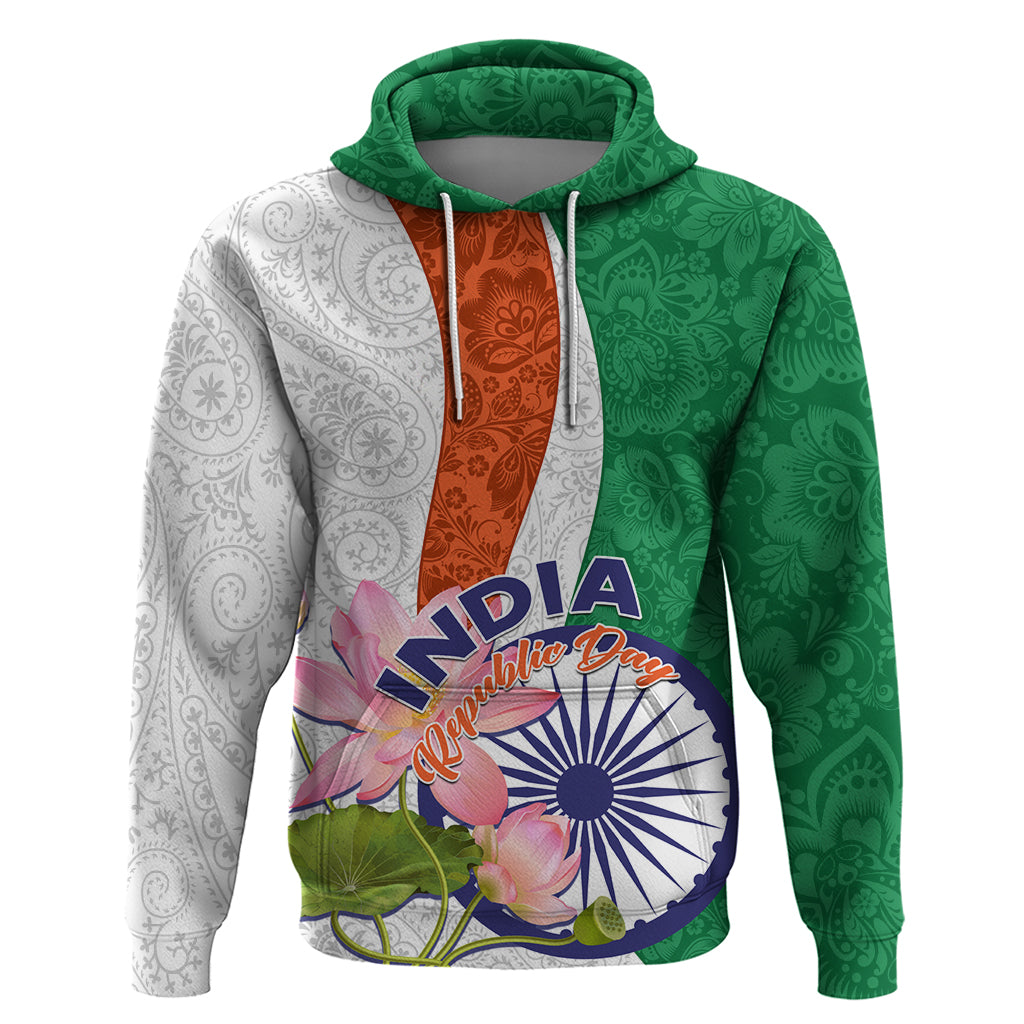 India Republic Day Hoodie Lotus Floral Paisley Pattern - Wonder Print Shop