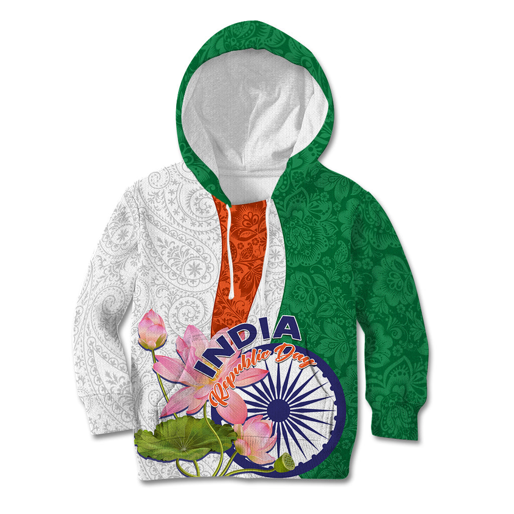 India Republic Day Kid Hoodie Lotus Floral Paisley Pattern - Wonder Print Shop