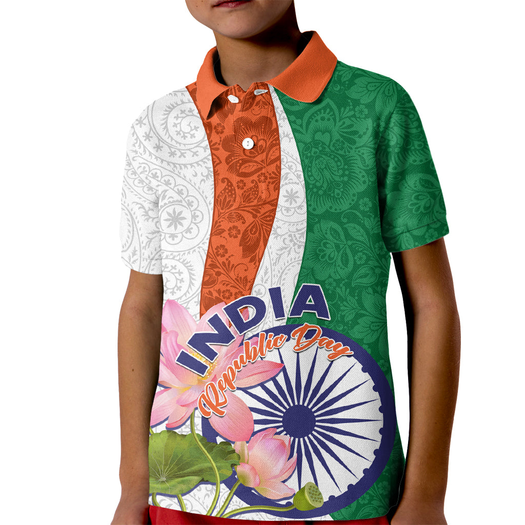 India Republic Day Kid Polo Shirt Lotus Floral Paisley Pattern - Wonder Print Shop