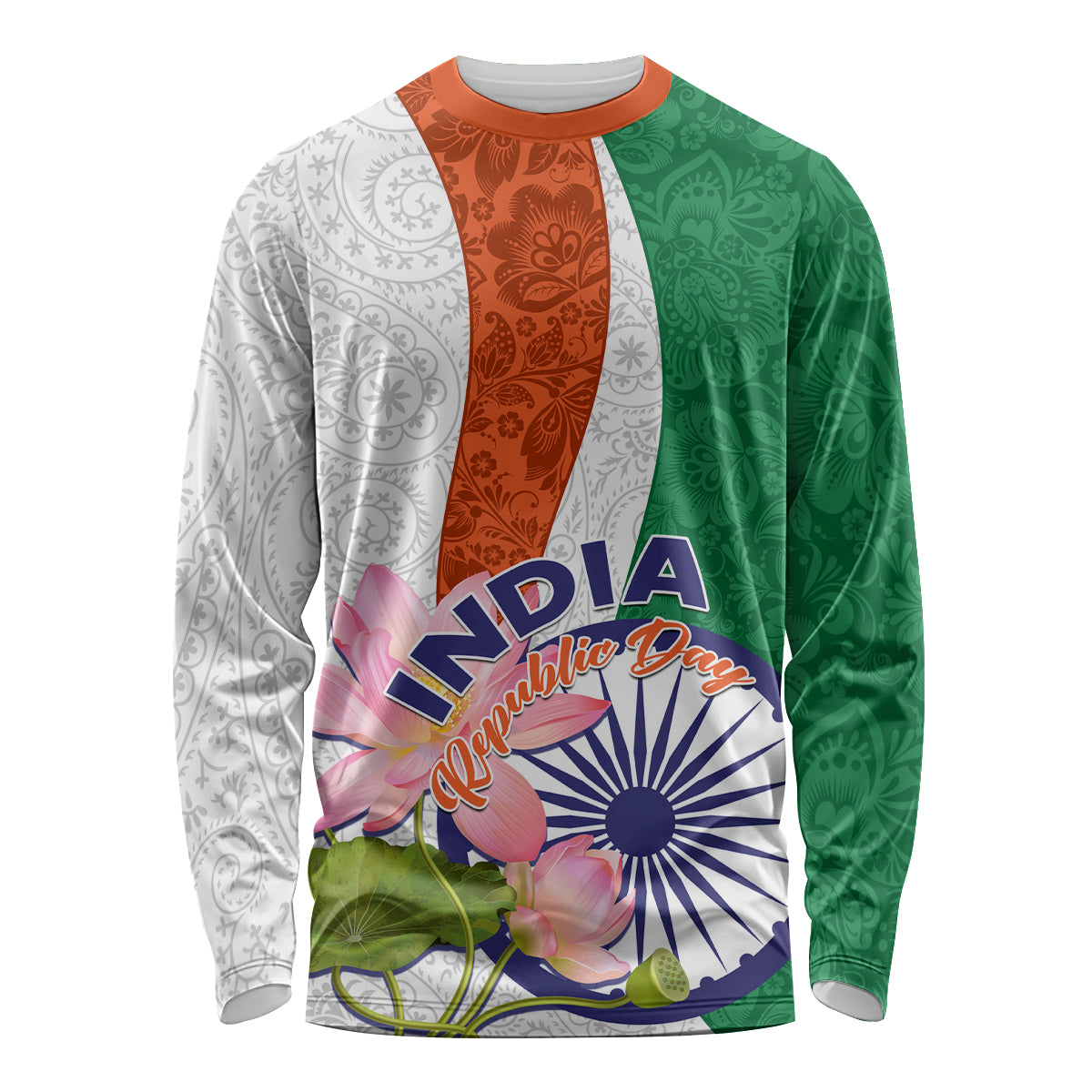 India Republic Day Long Sleeve Shirt Lotus Floral Paisley Pattern - Wonder Print Shop