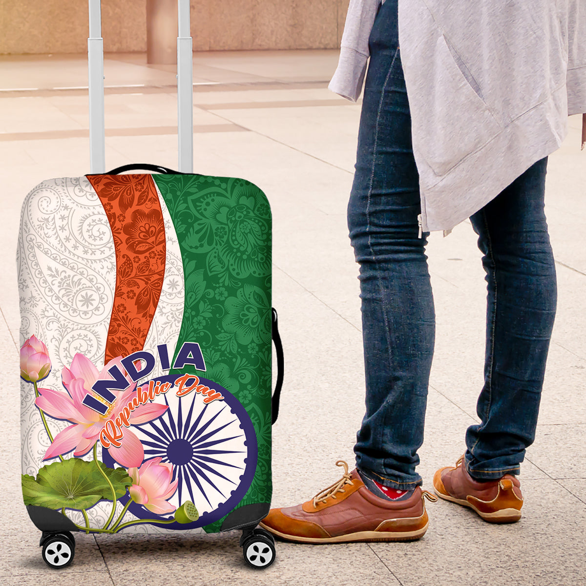 India Republic Day Luggage Cover Lotus Floral Paisley Pattern - Wonder Print Shop