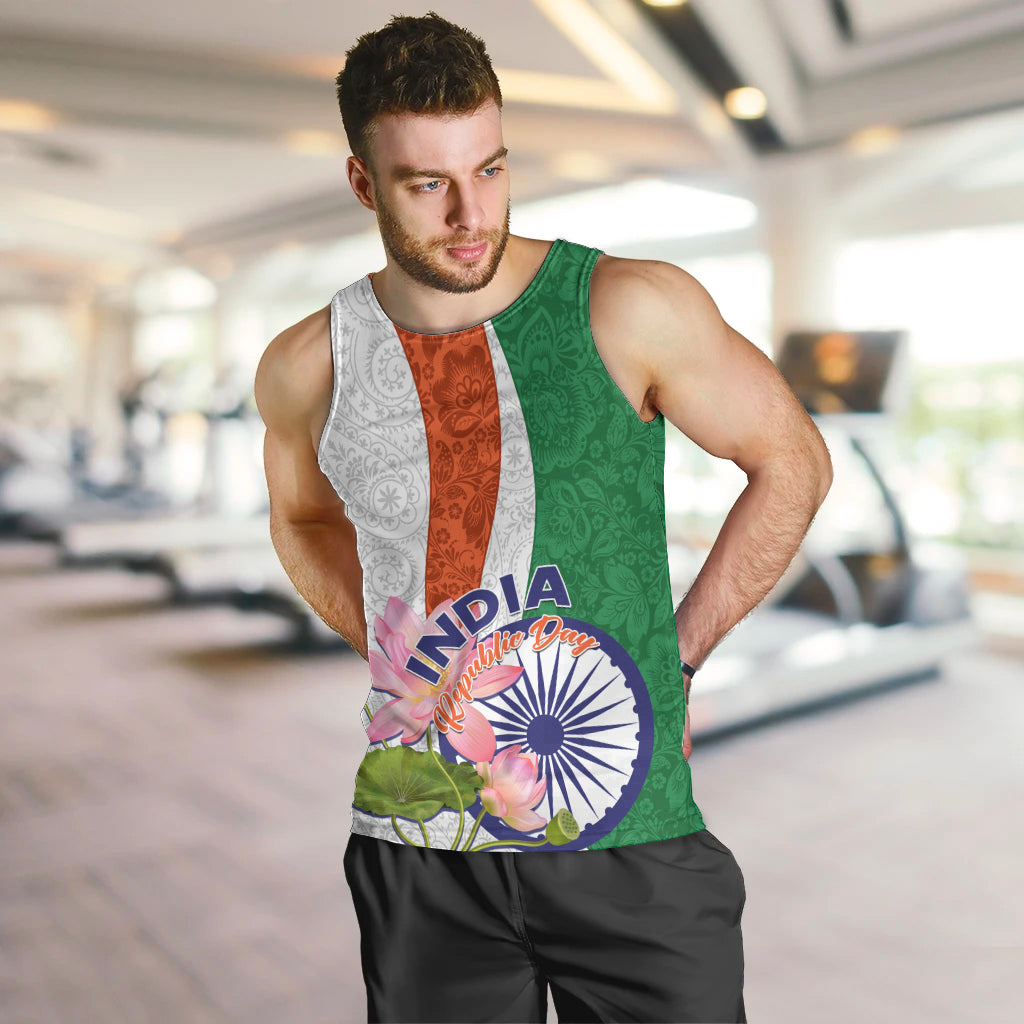 India Republic Day Men Tank Top Lotus Floral Paisley Pattern - Wonder Print Shop