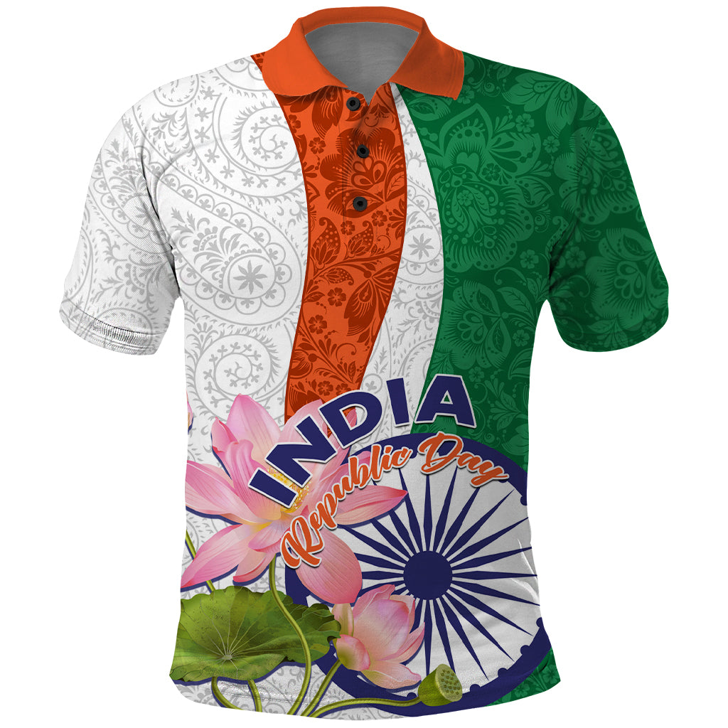 India Republic Day Polo Shirt Lotus Floral Paisley Pattern - Wonder Print Shop