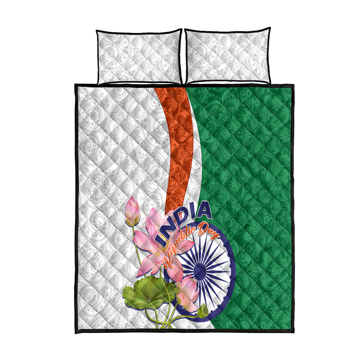 India Republic Day Quilt Bed Set Lotus Floral Paisley Pattern - Wonder Print Shop