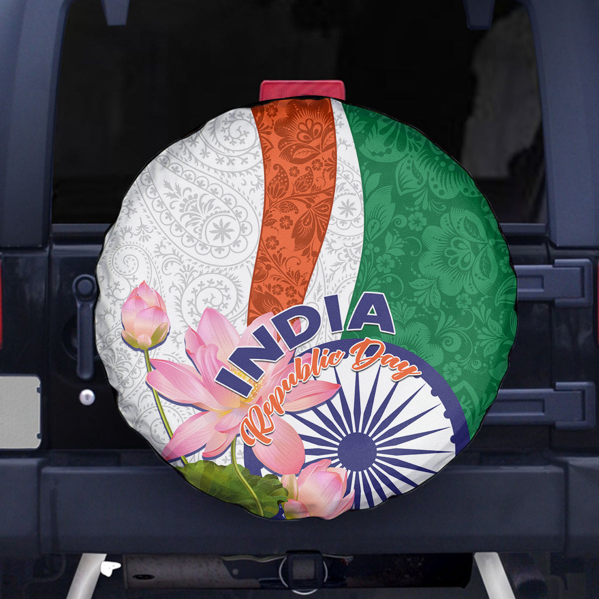 India Republic Day Spare Tire Cover Lotus Floral Paisley Pattern - Wonder Print Shop