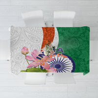 Lotus floral paisley tablecloth in green with colorful India flag and flower print