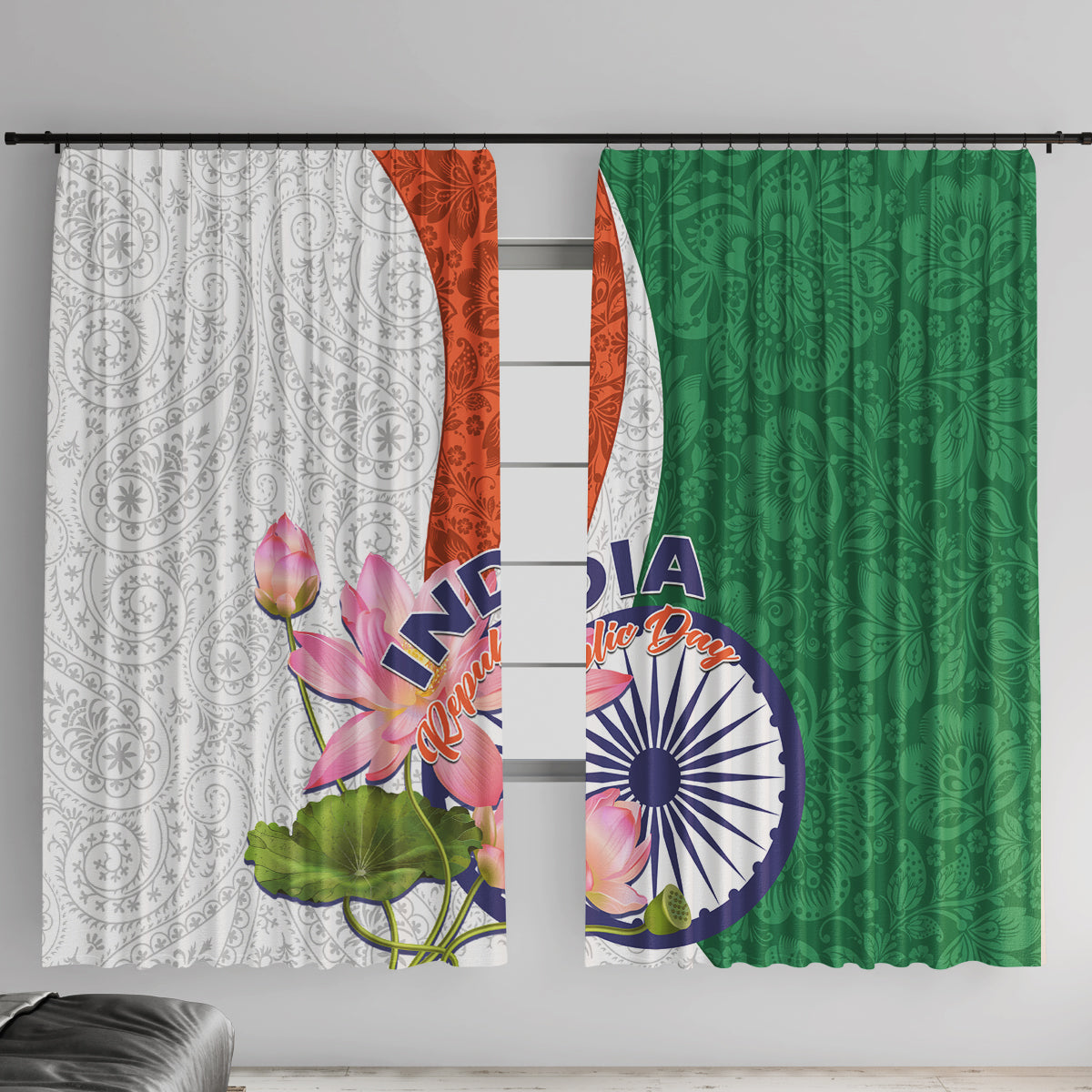 India Republic Day Window Curtain Lotus Floral Paisley Pattern - Wonder Print Shop