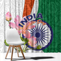 Printed window curtain panels with lotus floral and paisley motifs in gray, orange, green