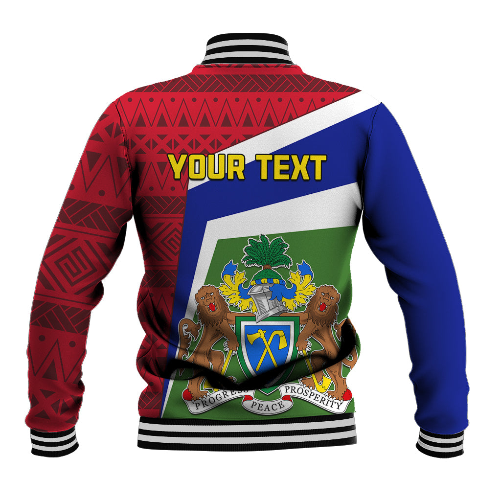 Unisex baseball jacket, back graphic with coat of arms and 'YOUR TEXT', ribbed striped cuffs