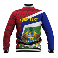 Unisex baseball jacket, back graphic with coat of arms and 'YOUR TEXT', ribbed striped cuffs