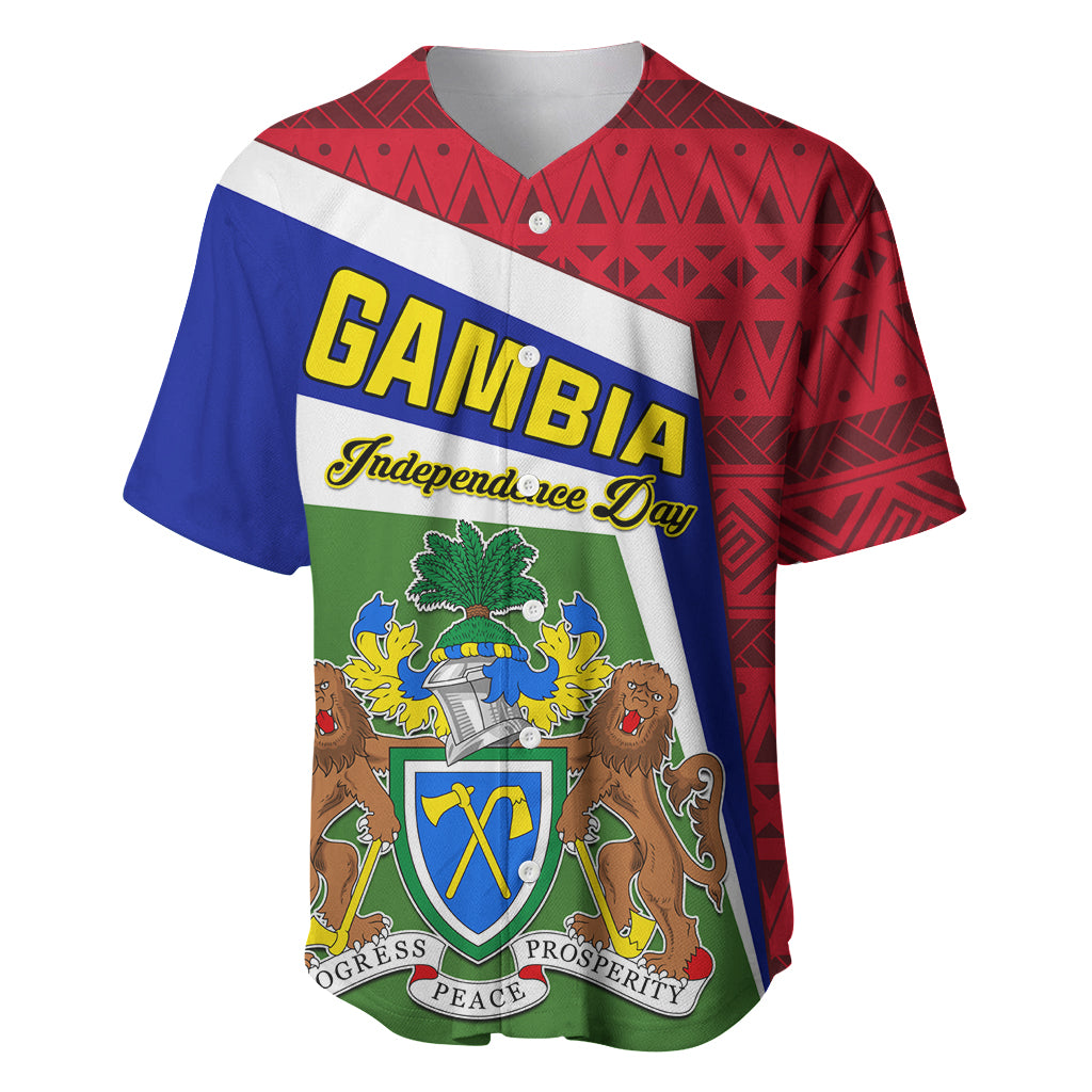 Gambia Independence Day Baseball Jersey Coat Of Arms African Pattern - Wonder Print Shop