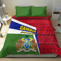 Gambia themed bedding set featuring coat of arms emblem and red geometric design with green side panels