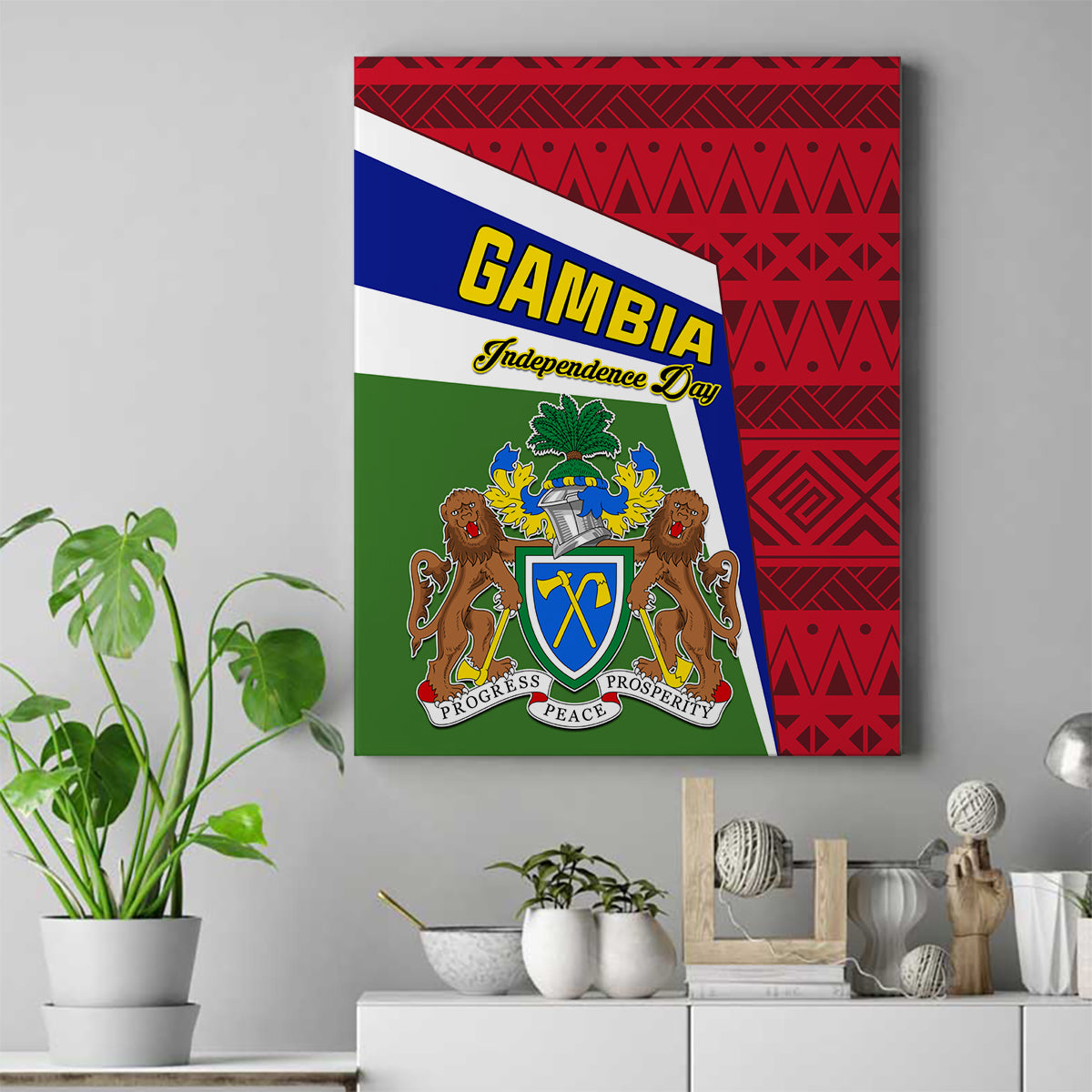 gambia-independence-day-canvas-wall-art-coat-of-arms-african-pattern