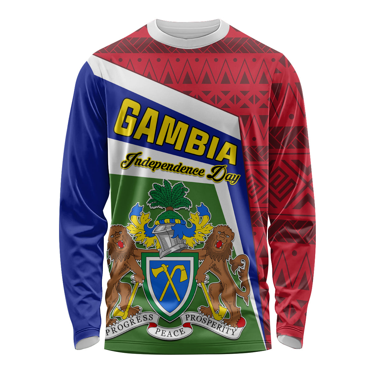 Gambia Independence Day Long Sleeve Shirt Coat Of Arms African Pattern - Wonder Print Shop