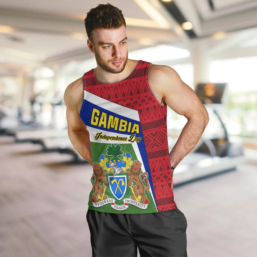 Gambia Independence Day Men Tank Top Coat Of Arms African Pattern - Wonder Print Shop