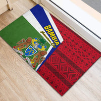 Gambia Independence Day rubber doormat, green and red stripes with coat of arms