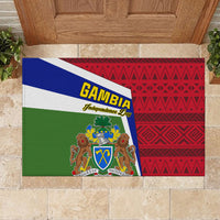 Gambia Independence Day rubber doormat with bold flag stripes and red African pattern